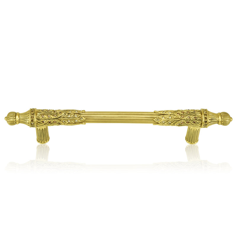 5” C TO C HAMPTON PULL; LT. COLORADO, LT. SMOKE & SMOKE TOPAZ CRYSTAL MUSEUM GOLD FINISH, Museum Gold