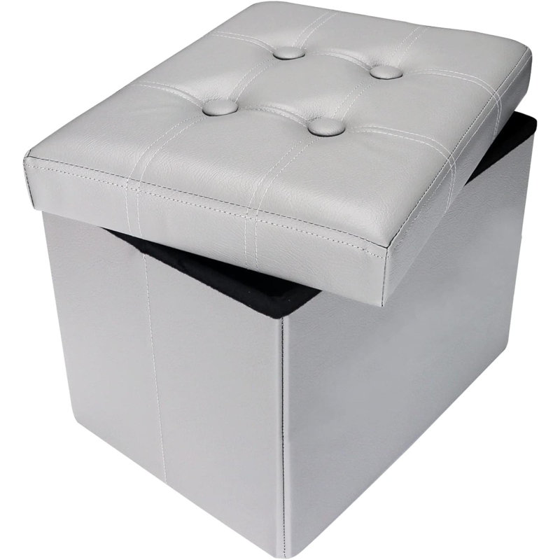 Alliette Leather Accent Stool, Grey