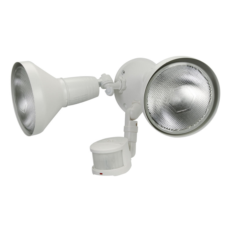 White Motion-Sensing Dual Bulb Outdoor Floodlight
