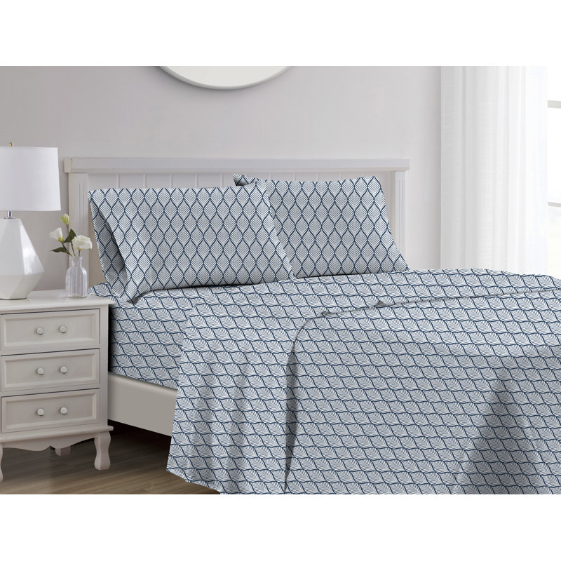 100% Cotton Geometric Sheet Set, Twin Sheet Set + 1 Fitted Sheet + 2 Pillowcases
