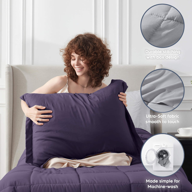 Twin Purple Microfiber Down Alternative Reversible Bed in a Bag Set