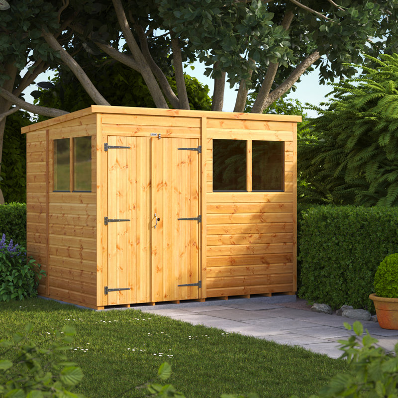 Powersheds 8 x 6ft Timber Tongue & Groove Pent Garden Shed, Double Doors