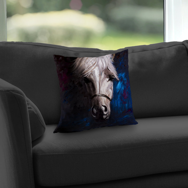 White Horse on Blue Background - Romantic Bedroom Throw Decor