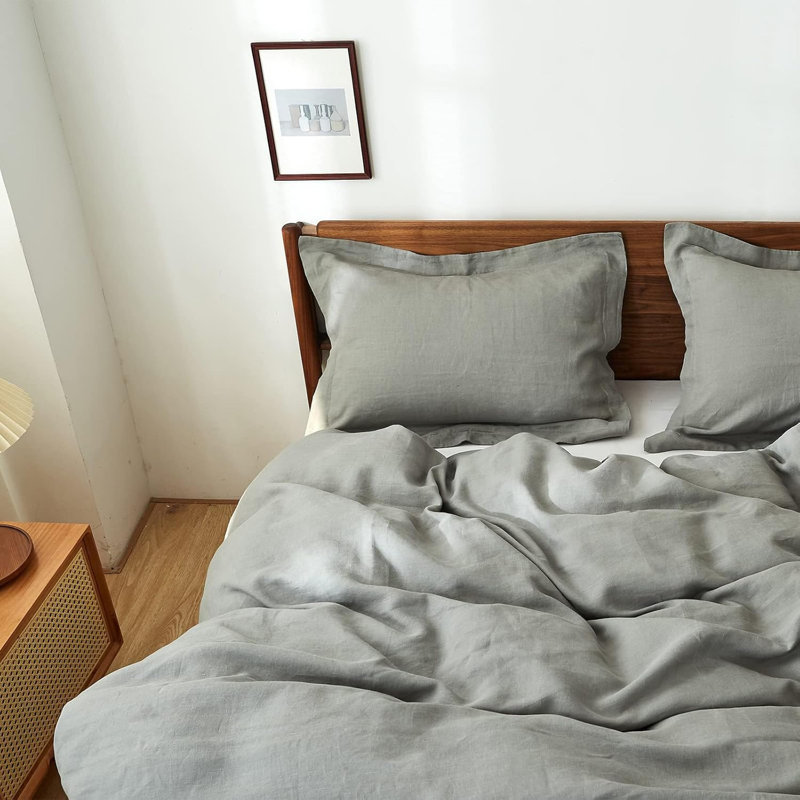 Ensemble de housse de couette 100% lin, Housse de couette très grand + 2 taies d'oreiller, Gris ultime