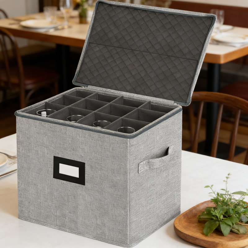 Hard Shell Champagne Flute Storage Box With Dividers, Stemware Organizer Case For 12 Crystal Glasses, Foldable And Portable Design With Handles