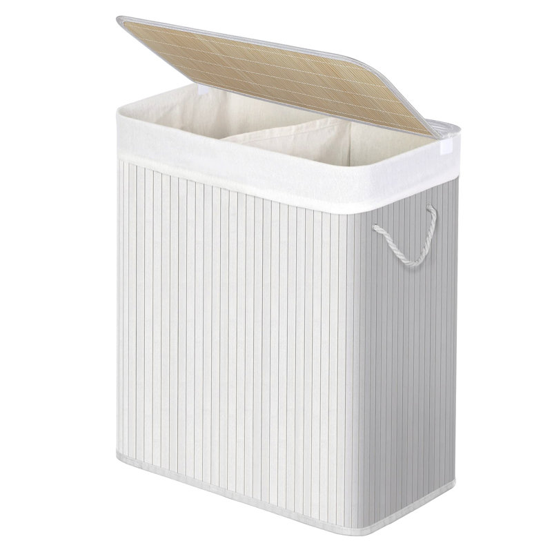 Bamboo Laundry Hamper with Handles, White