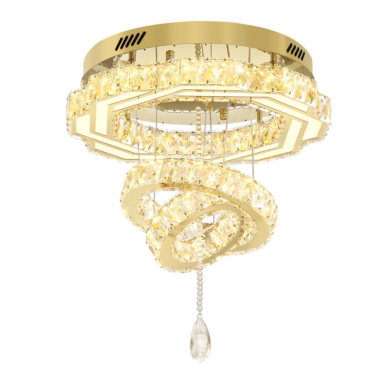 Lustre moderne en cristal doré de 50 cm (20 pouces) pour salon ou chambre à coucher, plafonnier encastré, température de couleur 2700-6000 K