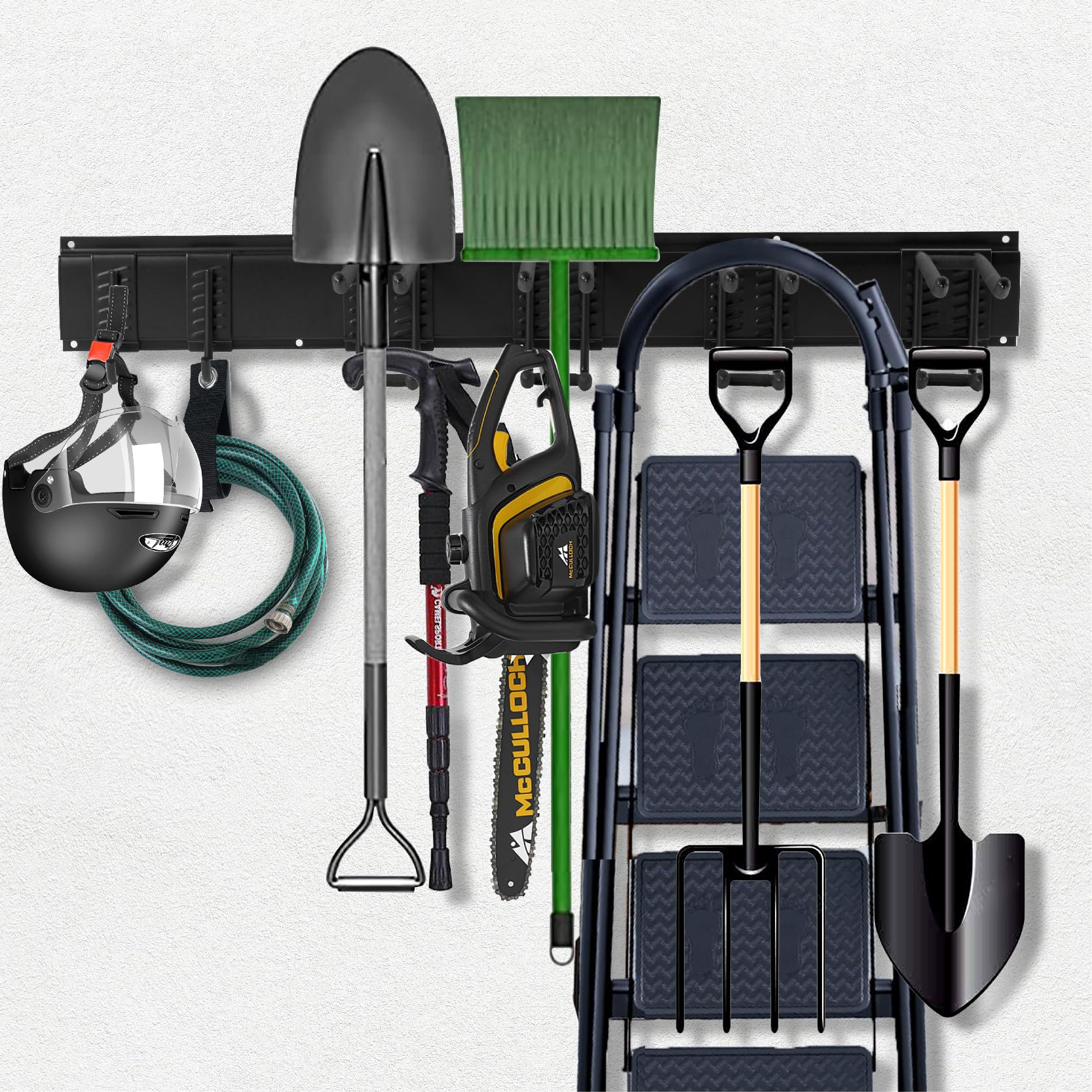 WFX Utility™ Wall Mount Garden Tool Organizer 2 Rails 6 Hooks Wayfair