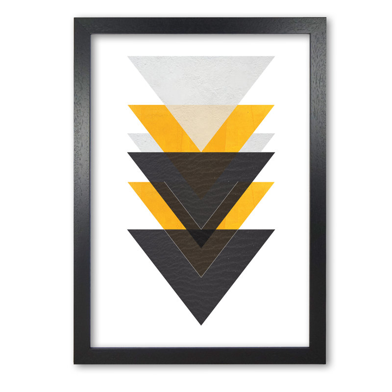 Yellow & Black Abstract Triangles – Modern Geometric Wall Art Print On 230gsm Paper, 85 X 60 Cm, Black Grain Frame - Print