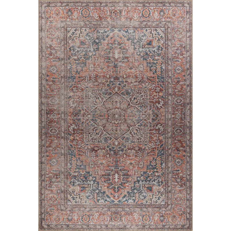Tapis brun tissé à motif rétro, Rectangle 3 pi 10 po x 5 pi 3 po