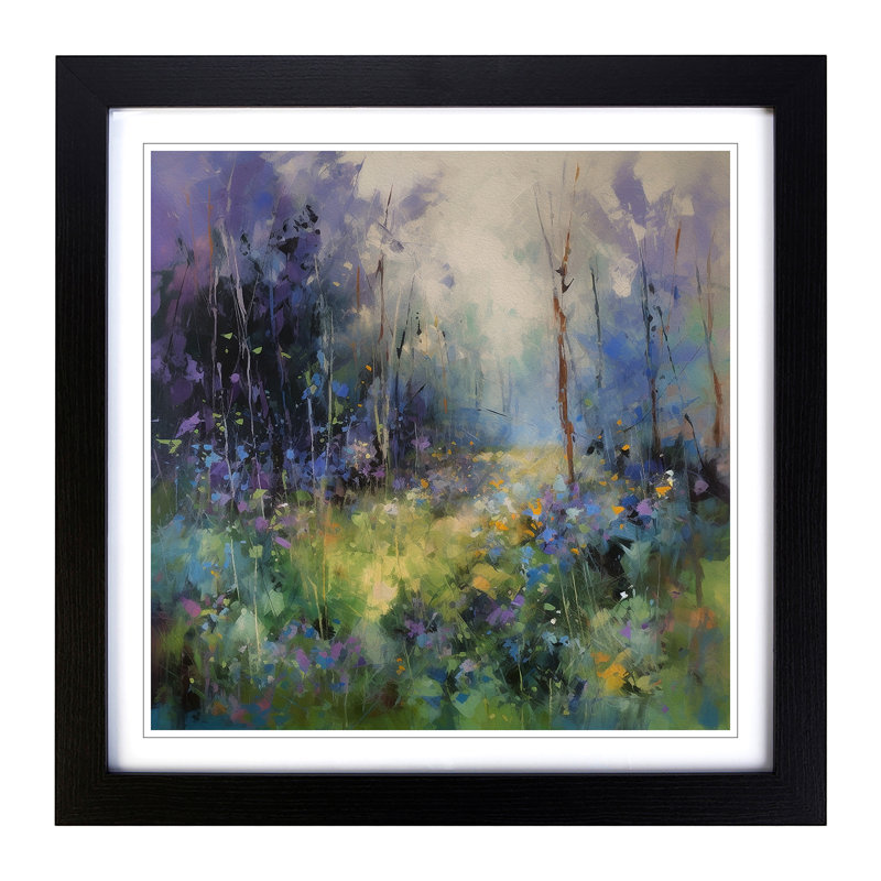Bluebell Field Gestural Art No.2 - Framed Print, Black