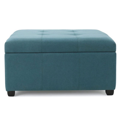 Contemporary Dark Teal Square Storage With Waffle Stitch, Ample And Tapered Birch Wood Legs, 35.57 In Product Depth, 35.54 Width, 18.72 Height, 55.58 Lb Weight Style, Solution Package Depth 35.5 In,