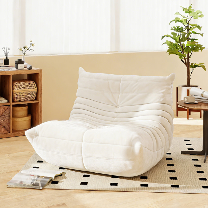 Fauteuil à billes sans accoudoirs Boneless Lazy, 35.4" x 37.8" x 27.5", Velours beige