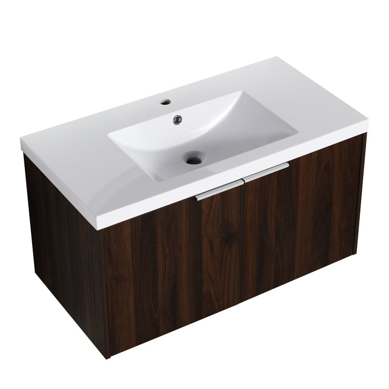 36 Inch Wall Mounted Bathroom Vanity, Modern Style, Soft Close Door, 2 Doors, Walnut, Ample Storage Facilities Appeal Meeting Functional Demands, For Regular Jobs