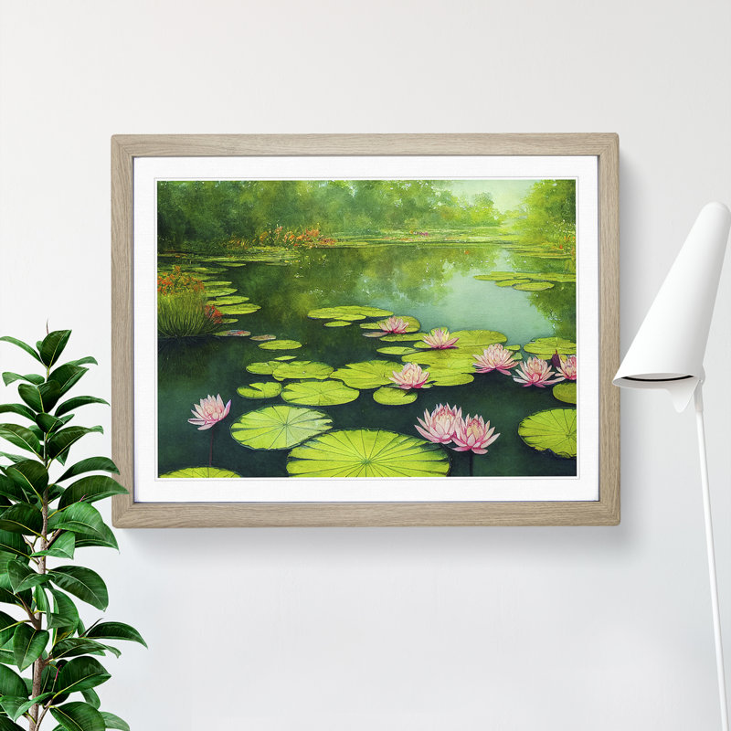 Lily Pond Watercolour Vol.5 1 Piece Single Picture Frame Wall Art, 34cm H x 46cm W, Grey