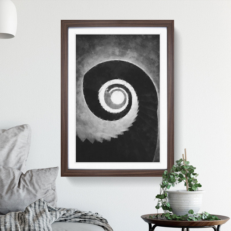 Spiral Staircase Abstract Painting - Picture Frame Graphic Art, 33cm H x 24cm W x 2cm D, Walnut Framed