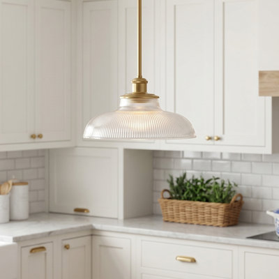 1-Light Clear Ribbed Glass Bowl Pendant Light