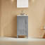 Ensemble de meuble-lavabo simple autoportant en bois massif 18 po avec lavabo intégré en céramique et 2 poignées-1354789649