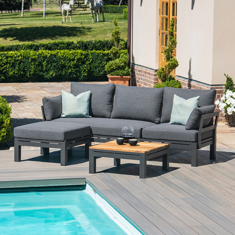 Brichelle Chaise Aluminium Sofa Set - with Teak Coffee Table - Charcoal