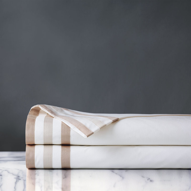 Watermill Egyptian Cotton Percale Striped Flat Sheet, King Flat Sheet, Taupe