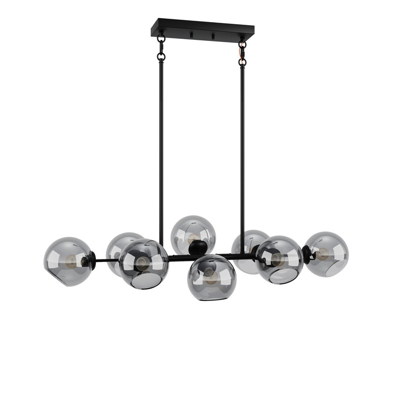 Darry 8-Lights Mid Century Modern Black Linear Chandelier Glass Globe Sputnik Pendant Light