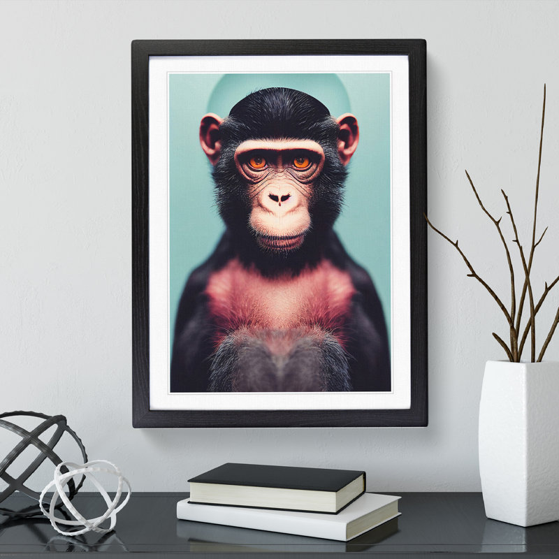 XV1022-3747X Remarkable Monkey - Print, Black Framed, 66cm H x 48cm W, White