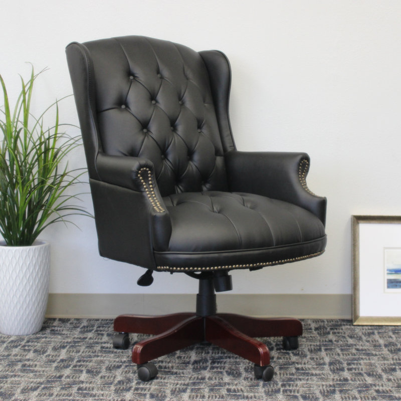 Traditional Vinyl Executive Chair, Black Caressoft