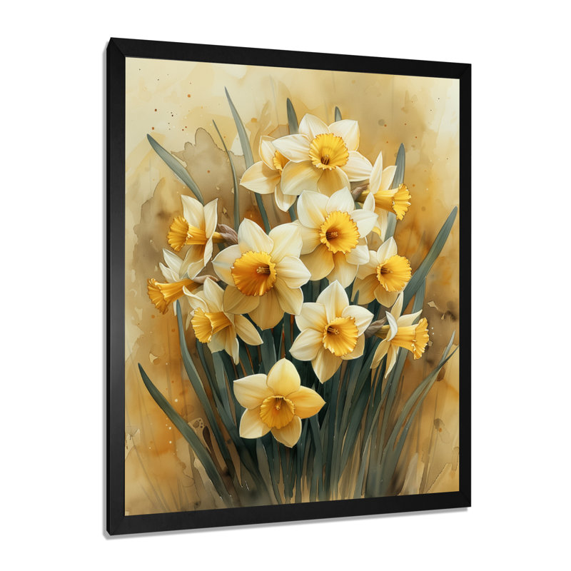 «Yellow Farmhouse Daffodils In Vase II - Daffodils Wall Art Living Room», Cadre simple noir, H 12 po x l 20 po