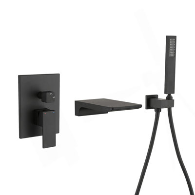 Modern Style Matte Black Wall Mount Tub Filler Bathroom Bathtub Faucet Shower Set