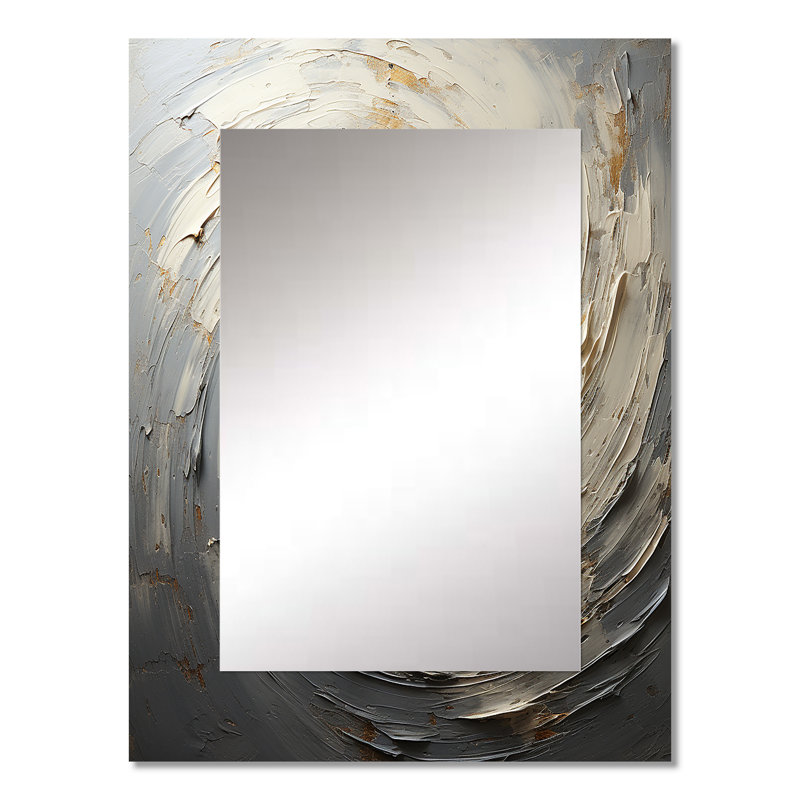 Grey And Gold Mystical Spirals - Abstract Spirals Large Mirror, Modern Decorative Wall Mirror, Printed Metal Art, 32" x 24"