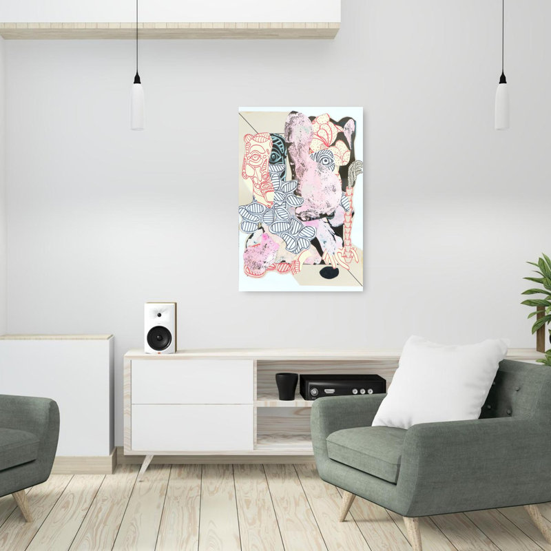 Portraits roses déconstruits - Affiche d'art mural abstrait contemporain, 36" H x 24" W
