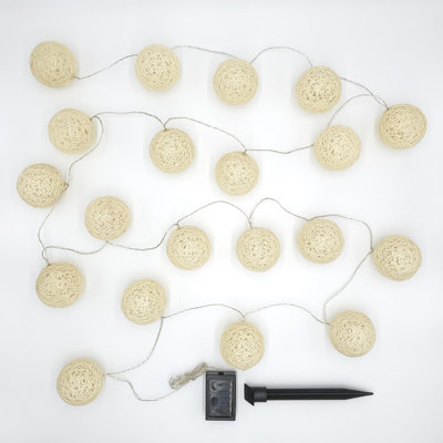 Solar Powered String Lights with 20 Soft White Cotton Globes