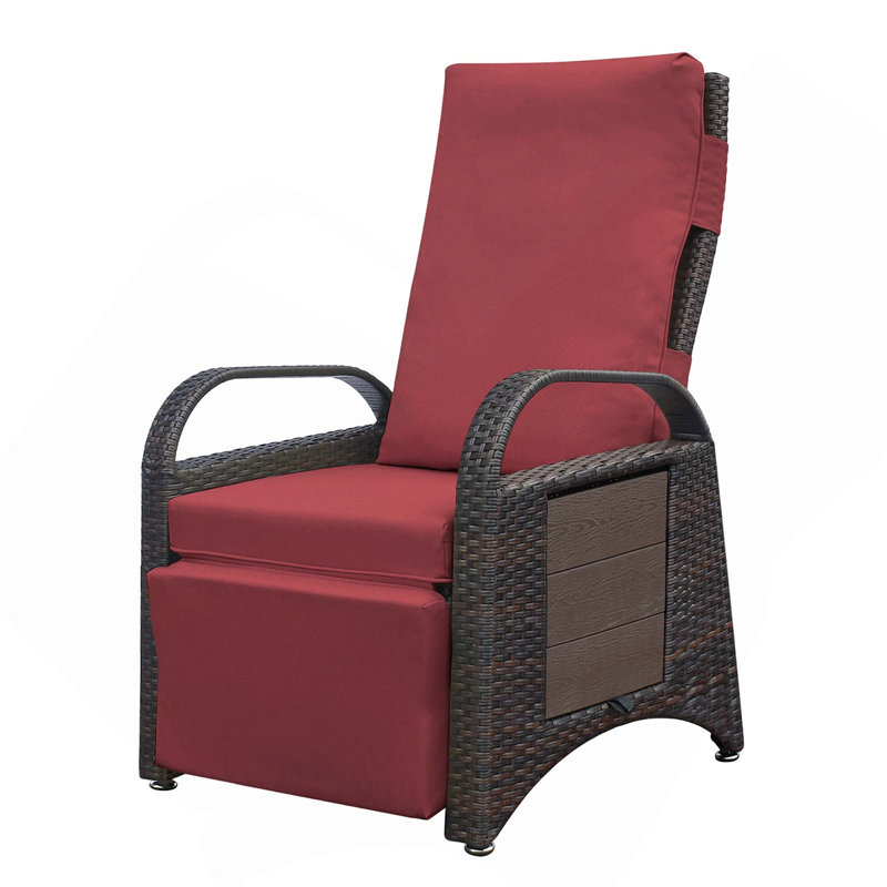 Méridienne inclinable d'extérieur réglable moderne avec coussin amovible et table intégrée pour se détendre au soleil, Red