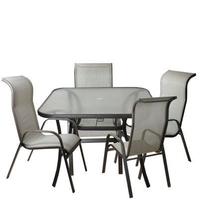 Ensemble de salle à manger d'extérieur 5 pièces en acier et polyester enduit de PVC brun