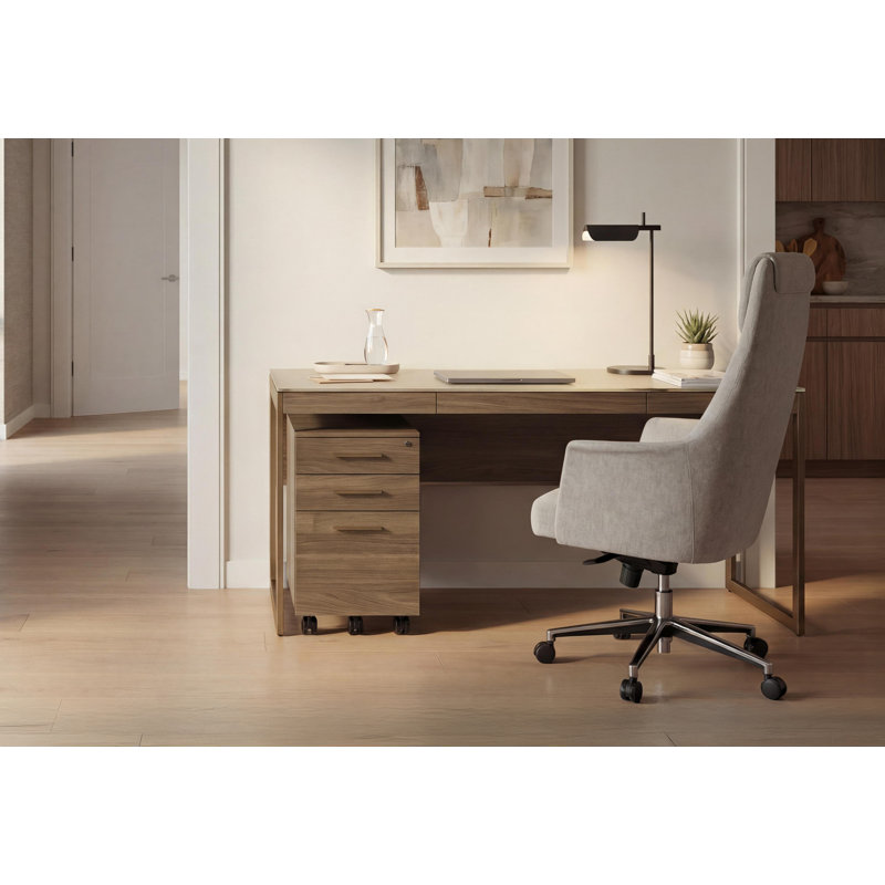 2 Piece Glass Rectangular Office Set, Neo Walnut/Bronze