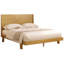 Lit plateforme en bois de style moderne du milieu du siècle, taille standard, avec tête de lit imposante et pieds fuselés inclinés. Sommier non requis. Couleur naturelle.-275219517-275219518