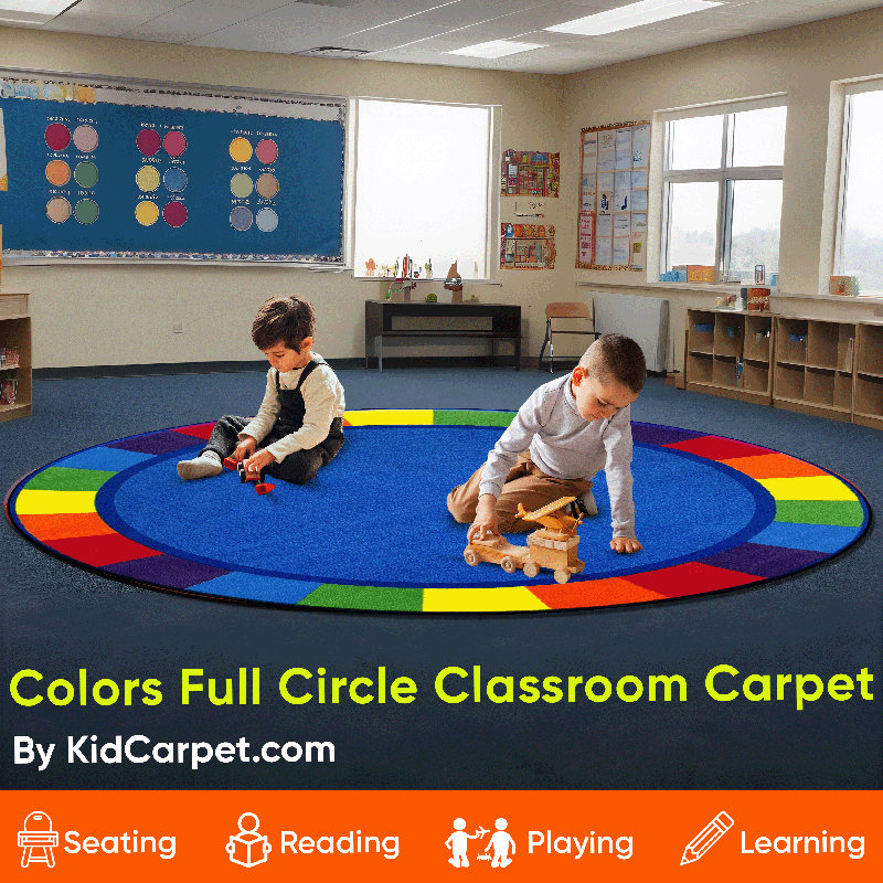 Tapis rond KidCarpet.com Colors Full Circle pour salle de classe, 183 x 183 cm, Rond 6 pi