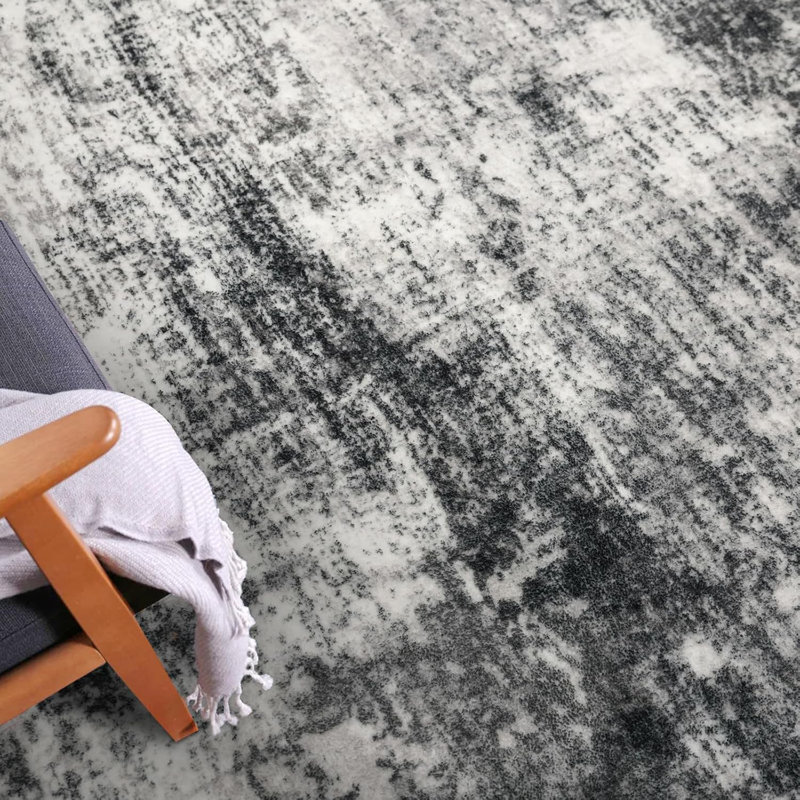 Tapis de cuisine abstrait lavable, Tapis de couloir 2 pi x 8 pi, Noir / gris / blanc