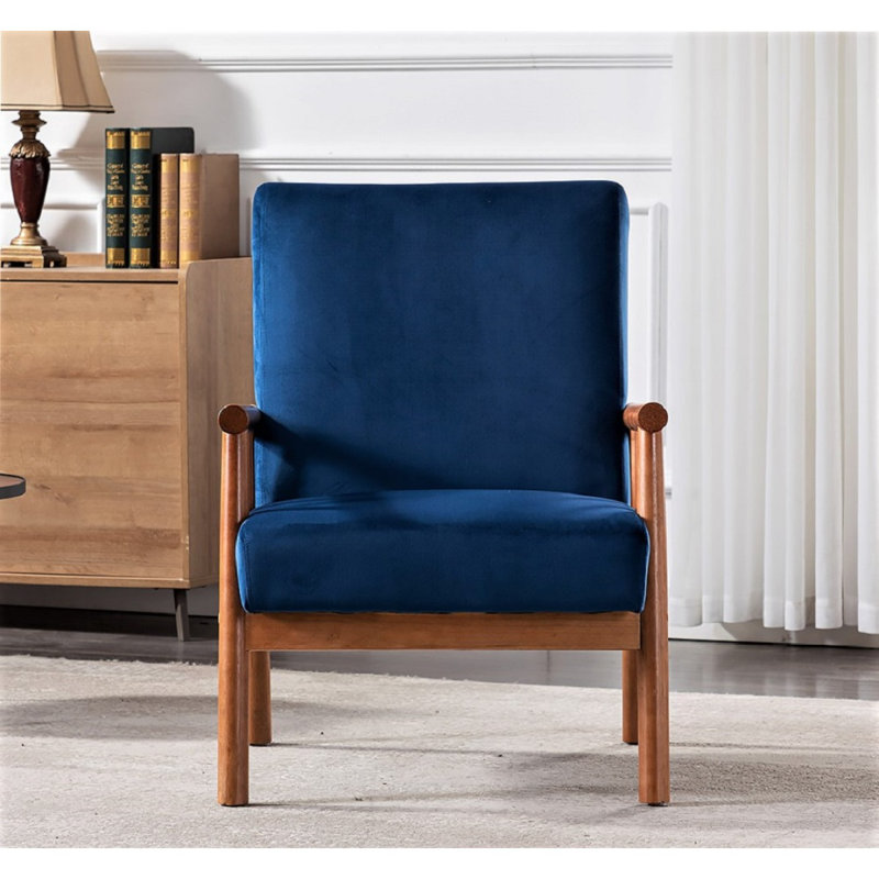 Fauteuil de style Mid-Century moderne de 25 po de largeur, bleu foncé, Velours bleu foncé