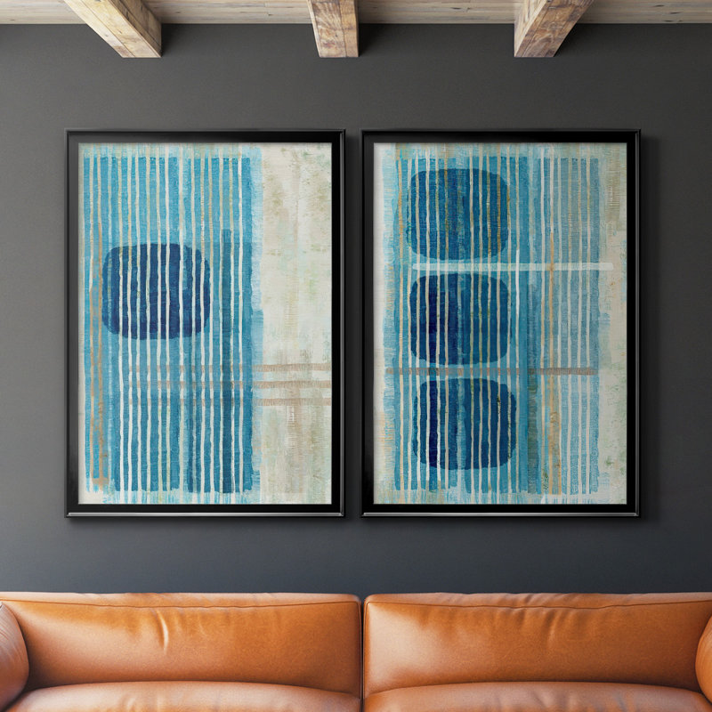 «Blue Blue Horizon I», toile encadrée de qualité supérieure - prête à être accrochée, H 42,5 po x l 61 po, Noir