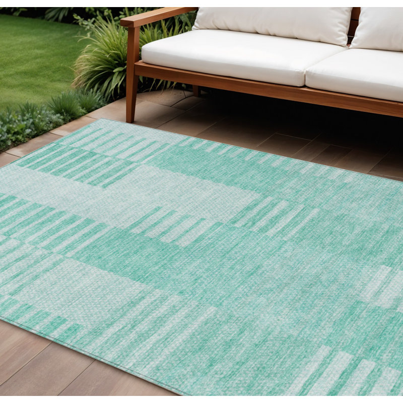 Tapis bleu sarcelle lavable à rayures 9 pi x 12 pi bleu sarcelle et ivoire