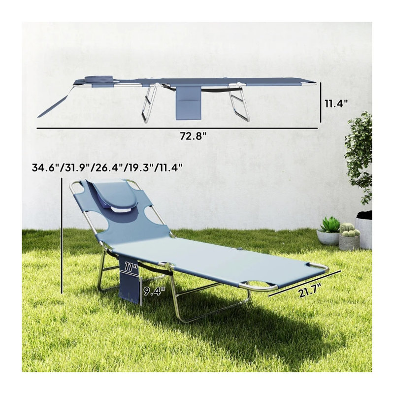 Ensemble de 2 chaises longues d'extérieur pliantes avec dossiers réglables - Fauteuils inclinables portables en acier et en tissu Oxford pour la plage, la piscine, le patio (gris)