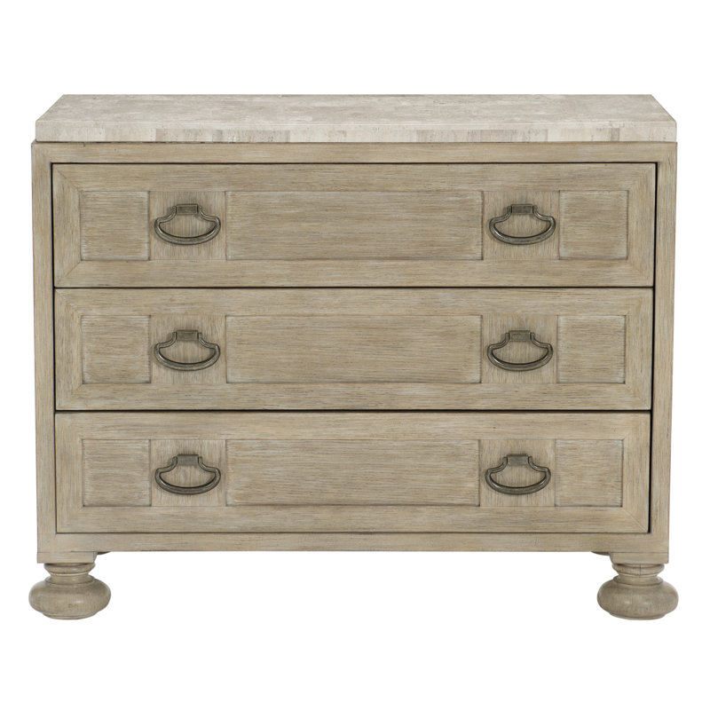 Santa Barbara 39" Antique White Travertine & Oak Bachelor's Chest