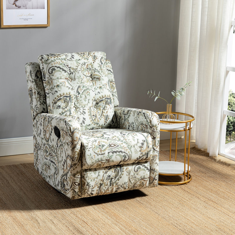 Salome Floral Swivel Rocker Manual Recliner with Wingback, Sage Polyester