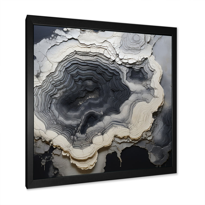 «Grey Stone Geode Minimalisme II», reproduction sur toile, Cadre simple noir, H 16 po x l 16 po x P 1 po