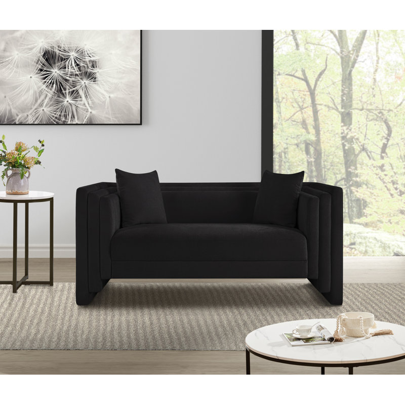 Jalice Chenille Fabric Loveseat, Tissu chenille noir