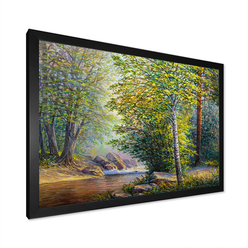 Rivière au printemps, paysage IV - reproduction d'art sur toile traditionnelle, Impression noire sur toile encadrée