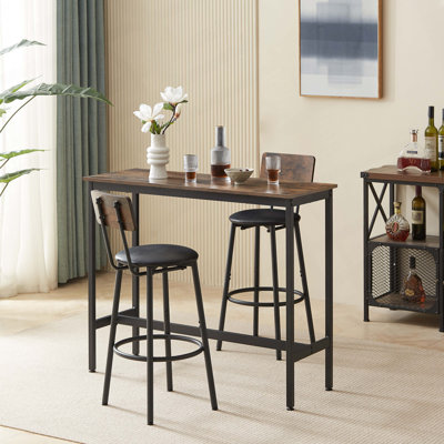 Ensemble de table de bar avec 2 tabourets de bar en polyuréthane avec dossier, brun rustique, L 43,31 po x l 15,75 po x H 35,43 po