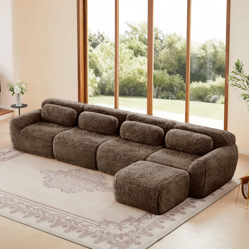 L-Shaped Soft And Fluffy Plush Fabric,Modular Sectional Sofa Couches,32D High Density Sponge Bottom Anti-Slip Design