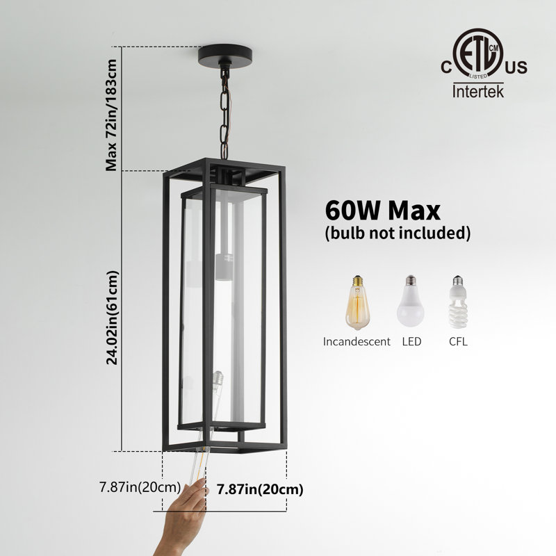 24" Outdoor Hanging Lantern Light,1-Light Outdoor Pendant Lights for Front Porch, Patio, Entryway and Gazebo